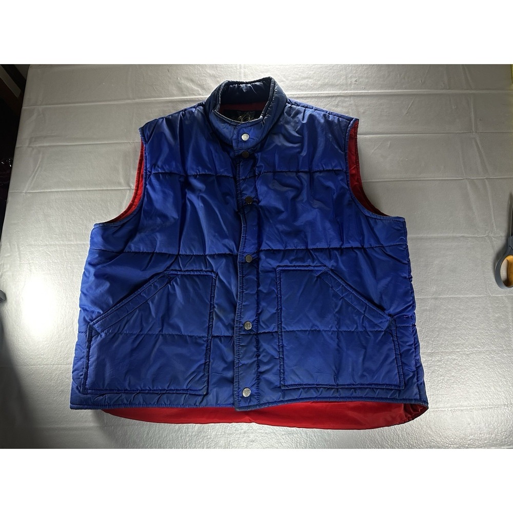 Vintage Montgomery Ward‎ Down Puffer Vest Blue Red Snap Front Men's XL 42-44
